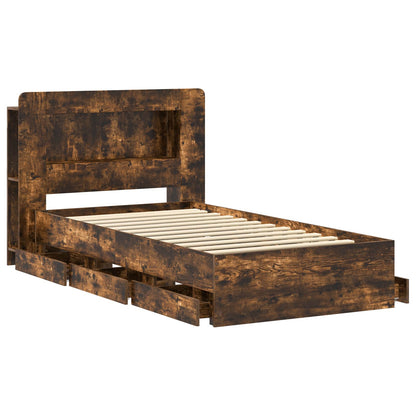 Bed Frame with Storage Smoked Oak 75 x 190 cm Engineered Wood