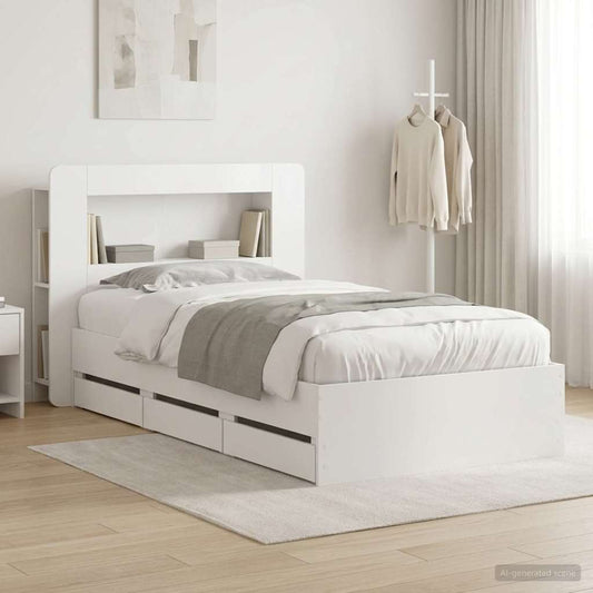 Bed Frame with Storage White 75 x 190 cm Engineered Wood