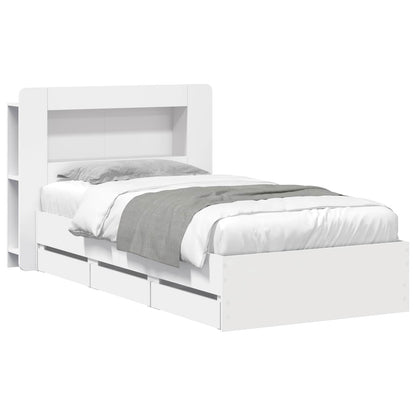 Bed Frame with Storage White 75 x 190 cm Engineered Wood