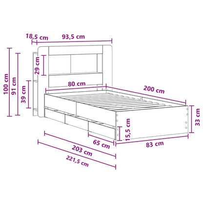 Bed Frame with Storage Artisan Oak 80 x 200 cm Engineered Wood