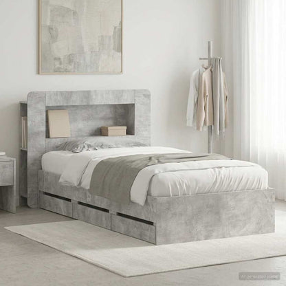 Bed Frame with Storage with Headboard Concrete Grey 80 x 200 cm