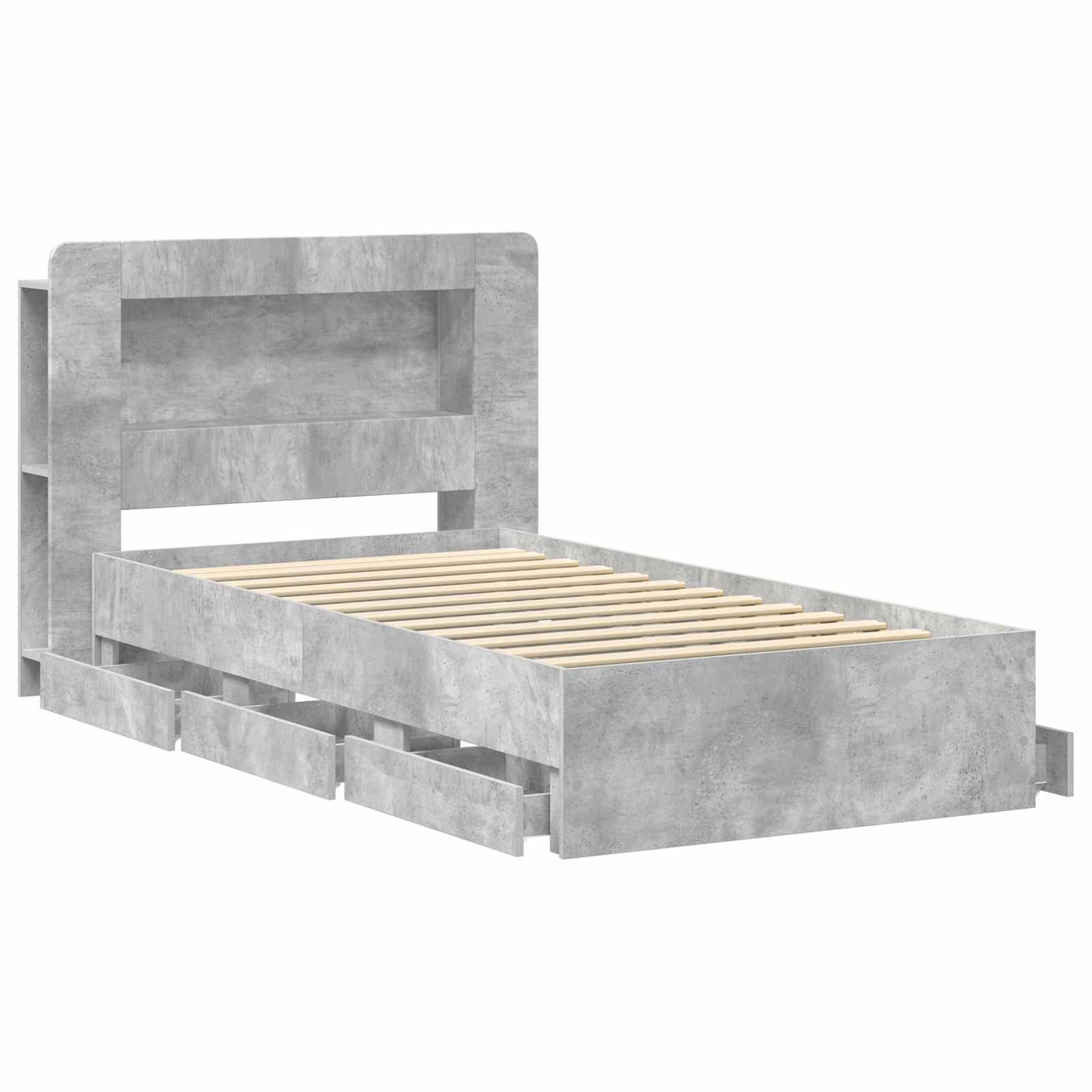 Bed Frame with Storage with Headboard Concrete Grey 80 x 200 cm