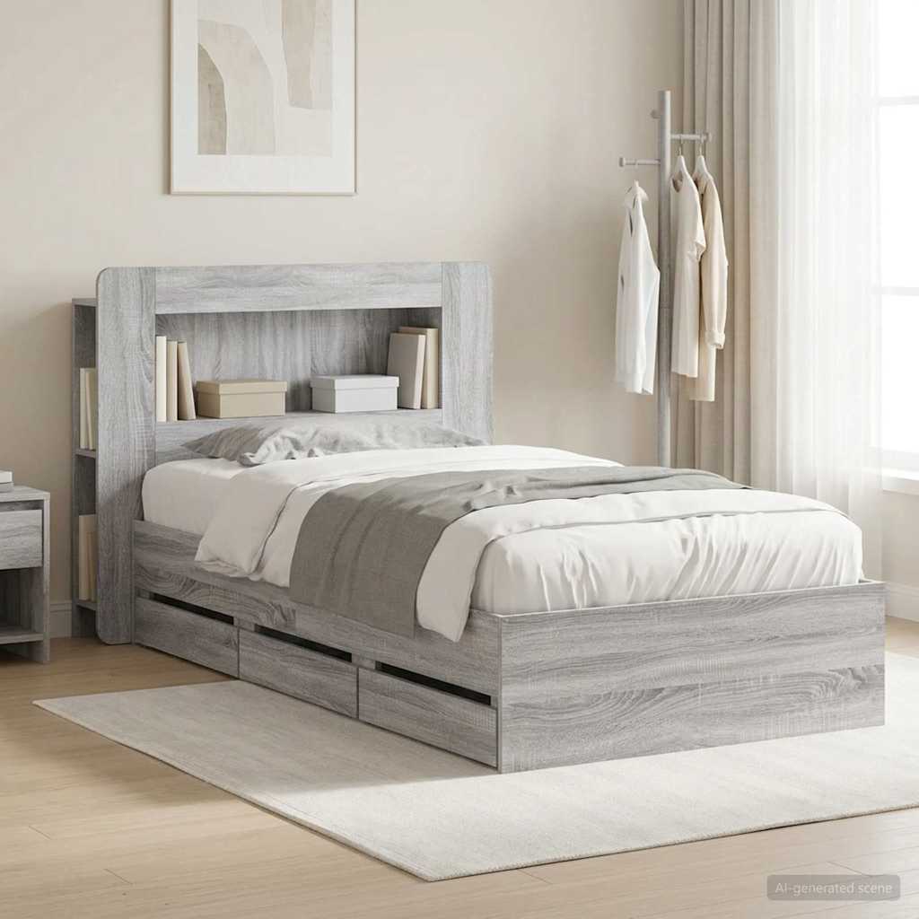 Bed Frame with Storage Grey Sonoma 80 x 200 cm Engineered Wood
