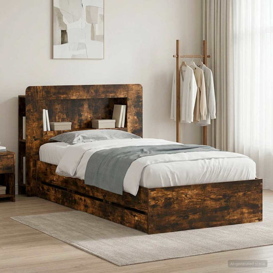 Bed Frame with Storage Smoked Oak 80 x 200 cm Engineered Wood