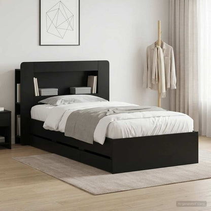 Bed Frame with Storage Black 90 x 190 cm Engineered Wood