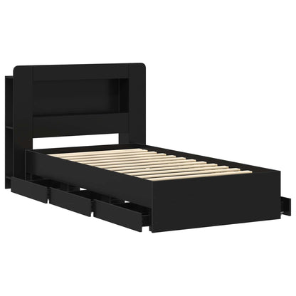 Bed Frame with Storage Black 90 x 190 cm Engineered Wood