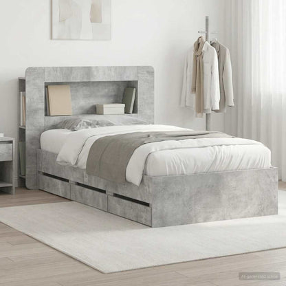 Bed Frame with Storage with Headboard Concrete Grey 90 x 190 cm