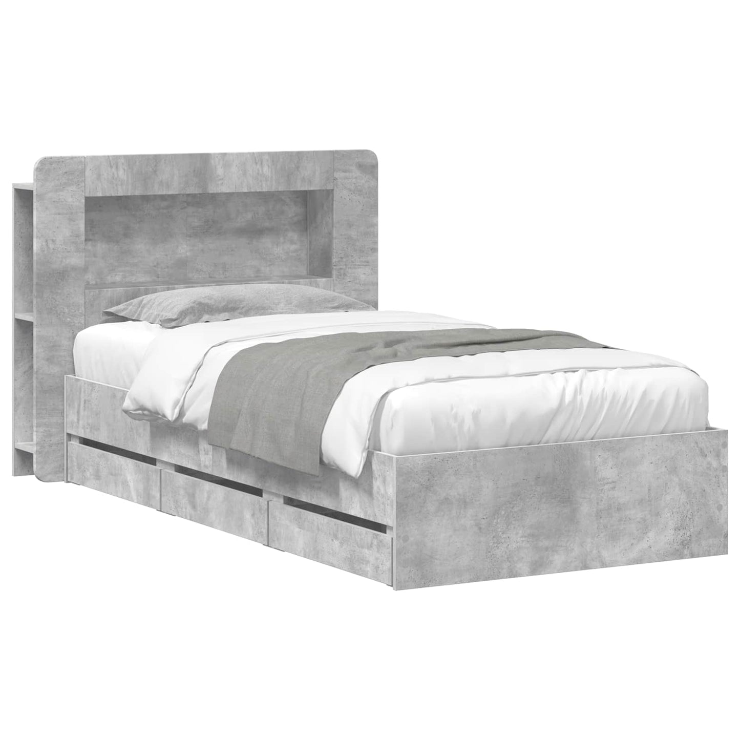 Bed Frame with Storage with Headboard Concrete Grey 90 x 190 cm