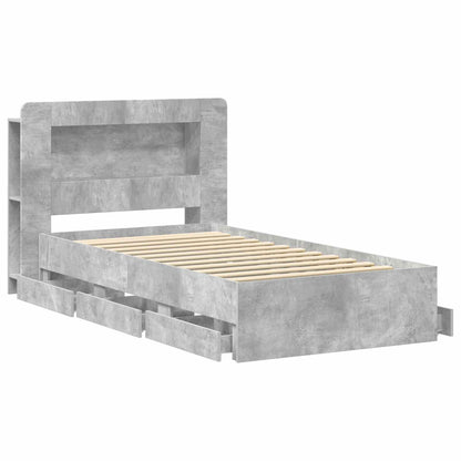 Bed Frame with Storage with Headboard Concrete Grey 90 x 190 cm
