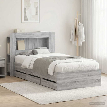 Bed Frame with Storage Grey Sonoma 90 x 190 cm Engineered Wood