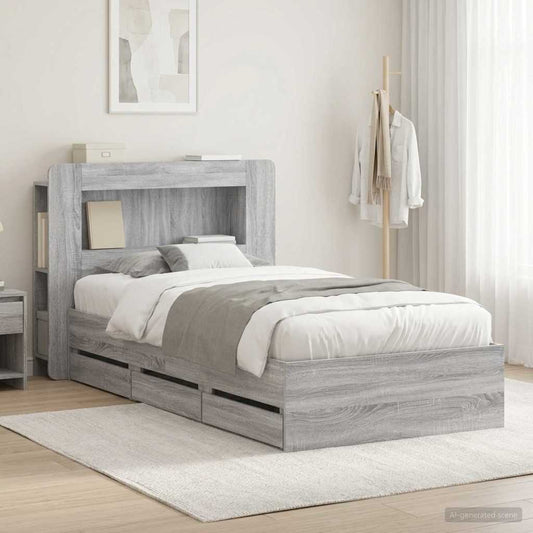 Bed Frame with Storage Grey Sonoma 90 x 190 cm Engineered Wood