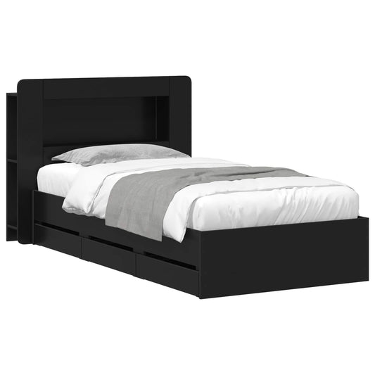 Bed Frame with Storage Black 100 x 200 cm Engineered Wood