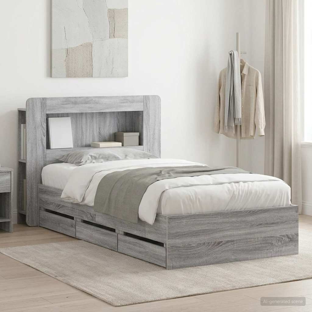 Bed Frame with Storage Grey Sonoma 100 x 200 cm Engineered Wood