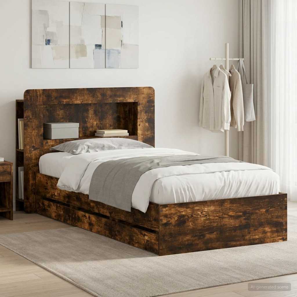 Bed Frame with Storage Smoked Oak 100 x 200 cm Engineered Wood