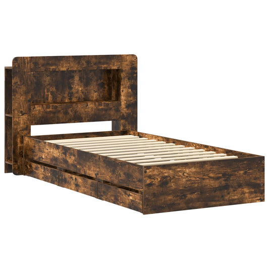 Bed Frame with Storage Smoked Oak 100 x 200 cm Engineered Wood