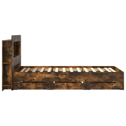 Bed Frame with Storage Smoked Oak 100 x 200 cm Engineered Wood