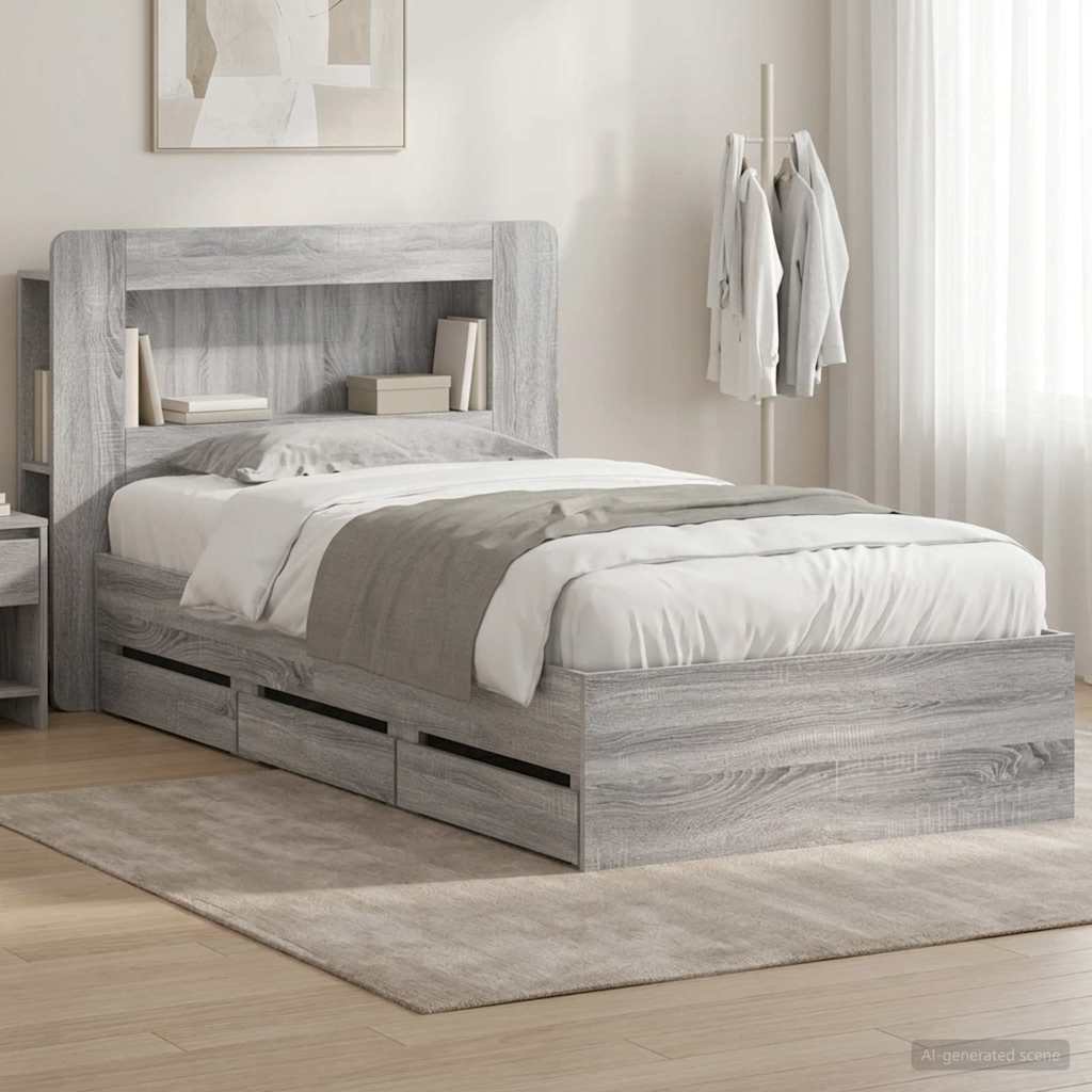 Bed Frame with Storage Grey Sonoma 90 x 200 cm Engineered Wood
