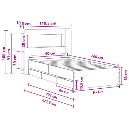 Bed Frame with Storage Grey Sonoma 90 x 200 cm Engineered Wood
