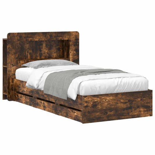 Bed Frame with Storage Smoked Oak 90 x 200 cm Engineered Wood
