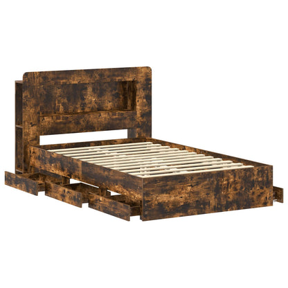 Bed Frame with Storage Smoked Oak 120 x 190 cm Engineered Wood