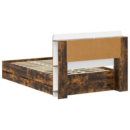 Bed Frame with Storage Smoked Oak 120 x 190 cm Engineered Wood
