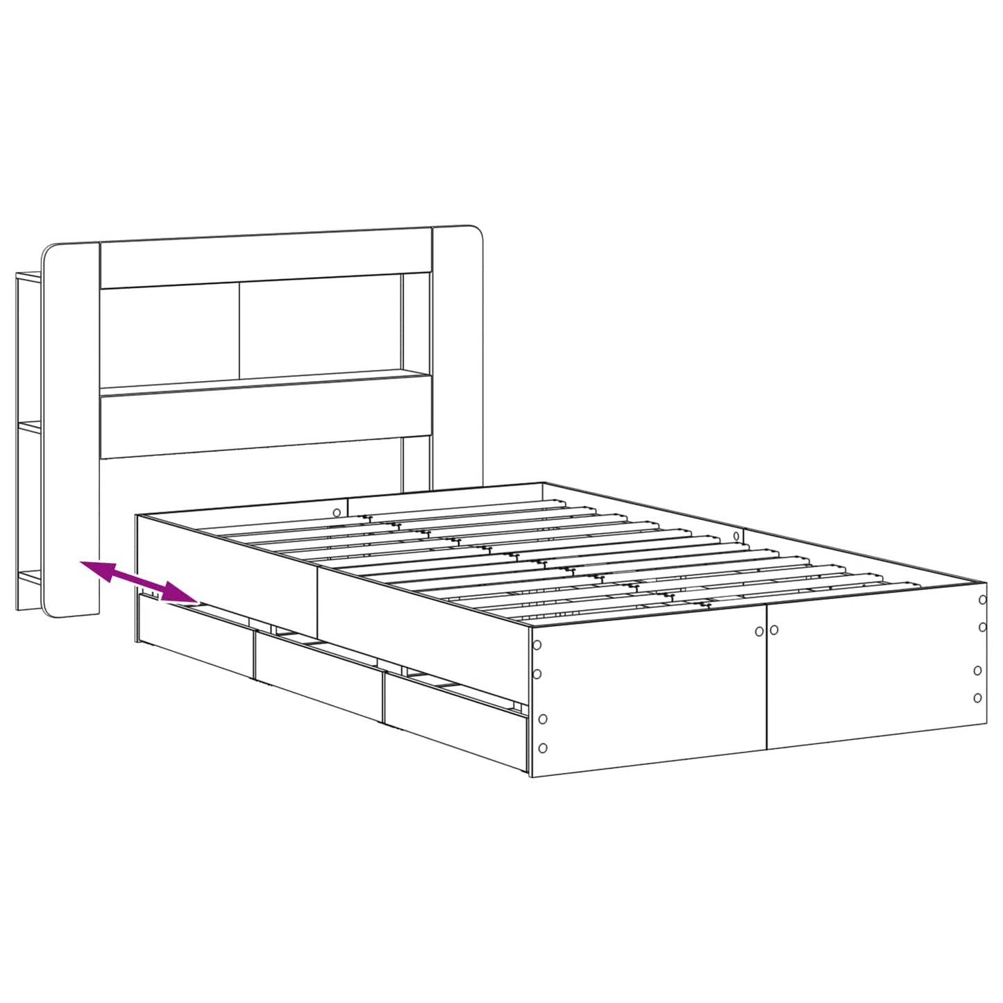 Bed Frame with Storage Smoked Oak 120 x 190 cm Engineered Wood