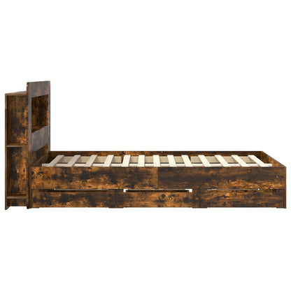 Bed Frame with Storage Smoked Oak 120 x 190 cm Engineered Wood