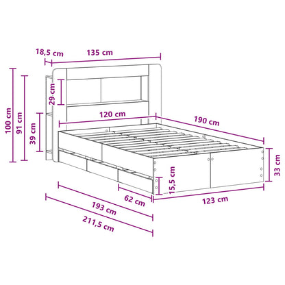 Bed Frame with Storage Smoked Oak 120 x 190 cm Engineered Wood