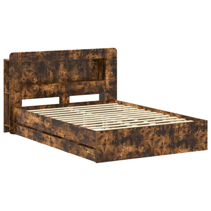 Bed Frame with Storage Smoked Oak 135 x 190 cm Engineered Wood