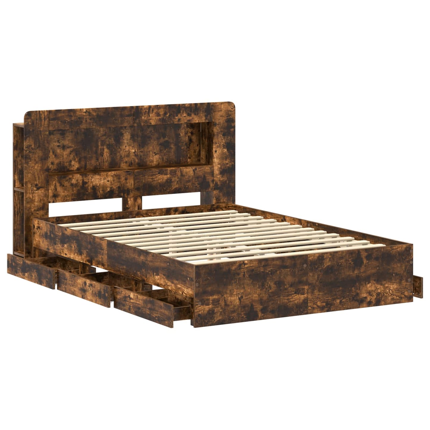 Bed Frame with Storage Smoked Oak 135 x 190 cm Engineered Wood