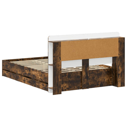 Bed Frame with Storage Smoked Oak 135 x 190 cm Engineered Wood
