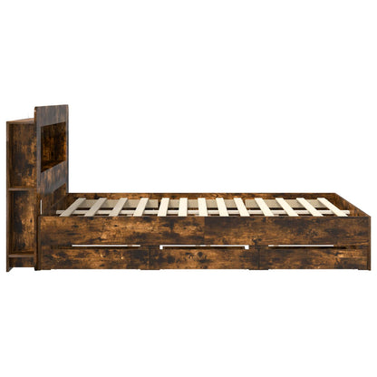 Bed Frame with Storage Smoked Oak 135 x 190 cm Engineered Wood