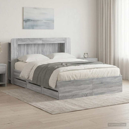 Bed Frame with Storage Grey Sonoma 140 x 200 cm Engineered Wood