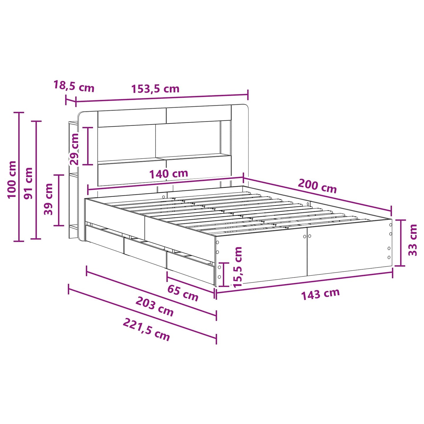 Bed Frame with Storage Grey Sonoma 140 x 200 cm Engineered Wood