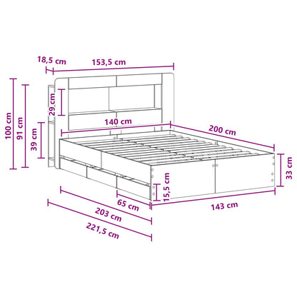 Bed Frame with Storage Grey Sonoma 140 x 200 cm Engineered Wood