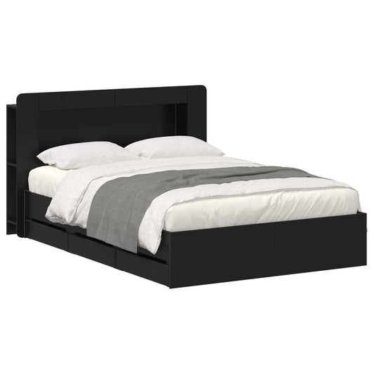 Bed Frame with Storage Black 150 x 200 cm Engineered Wood