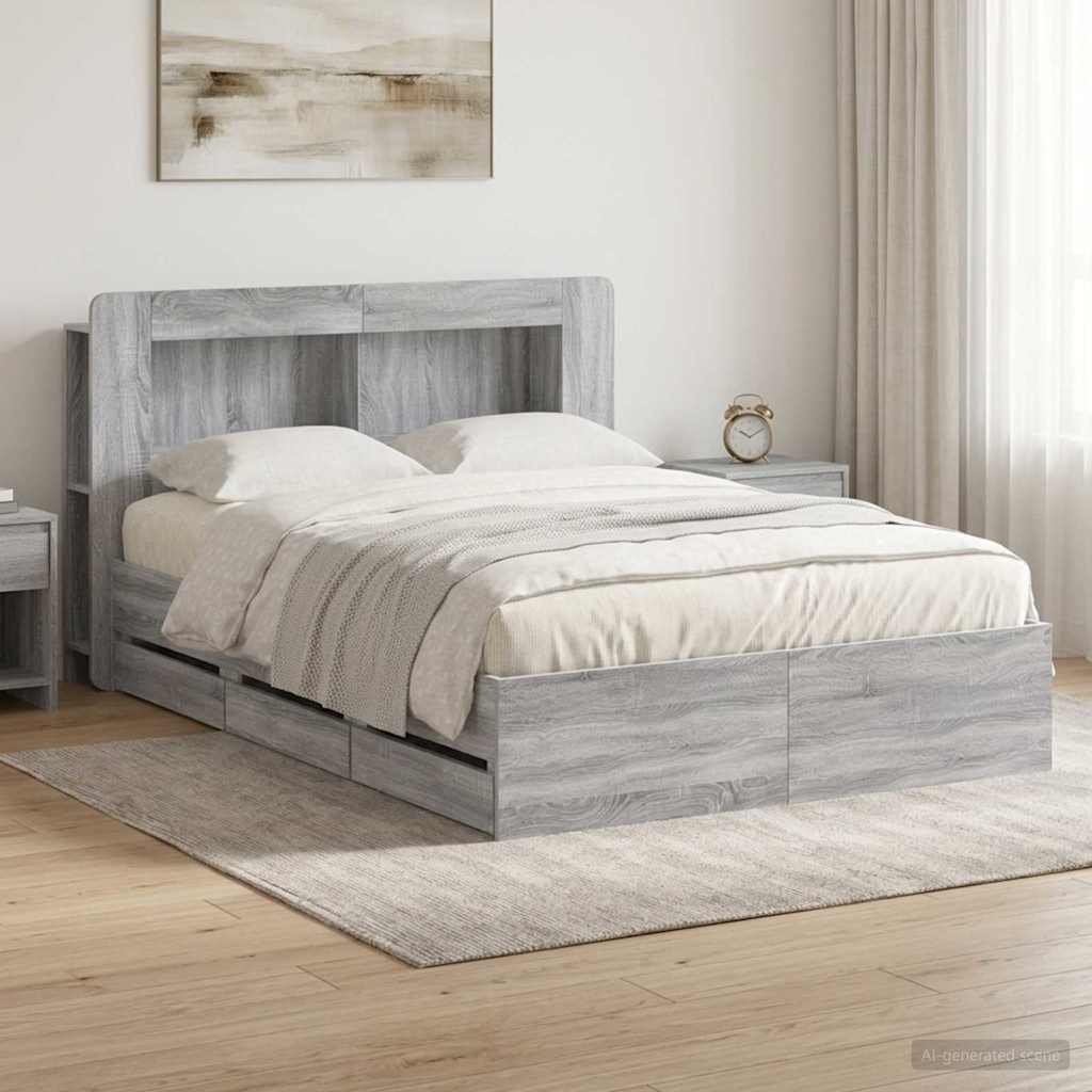 Bed Frame with Storage Grey Sonoma 150 x 200 cm Engineered Wood