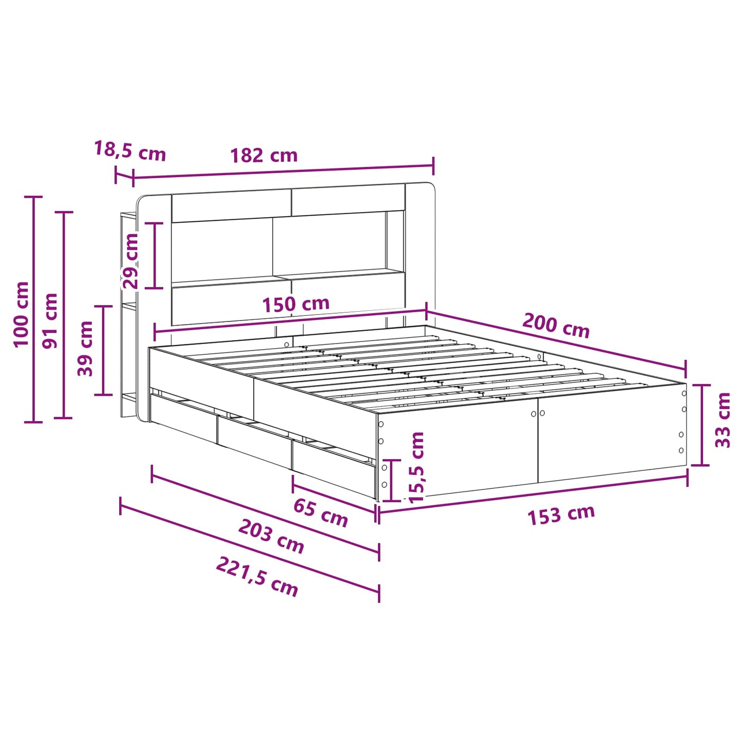Bed Frame with Storage Grey Sonoma 150 x 200 cm Engineered Wood