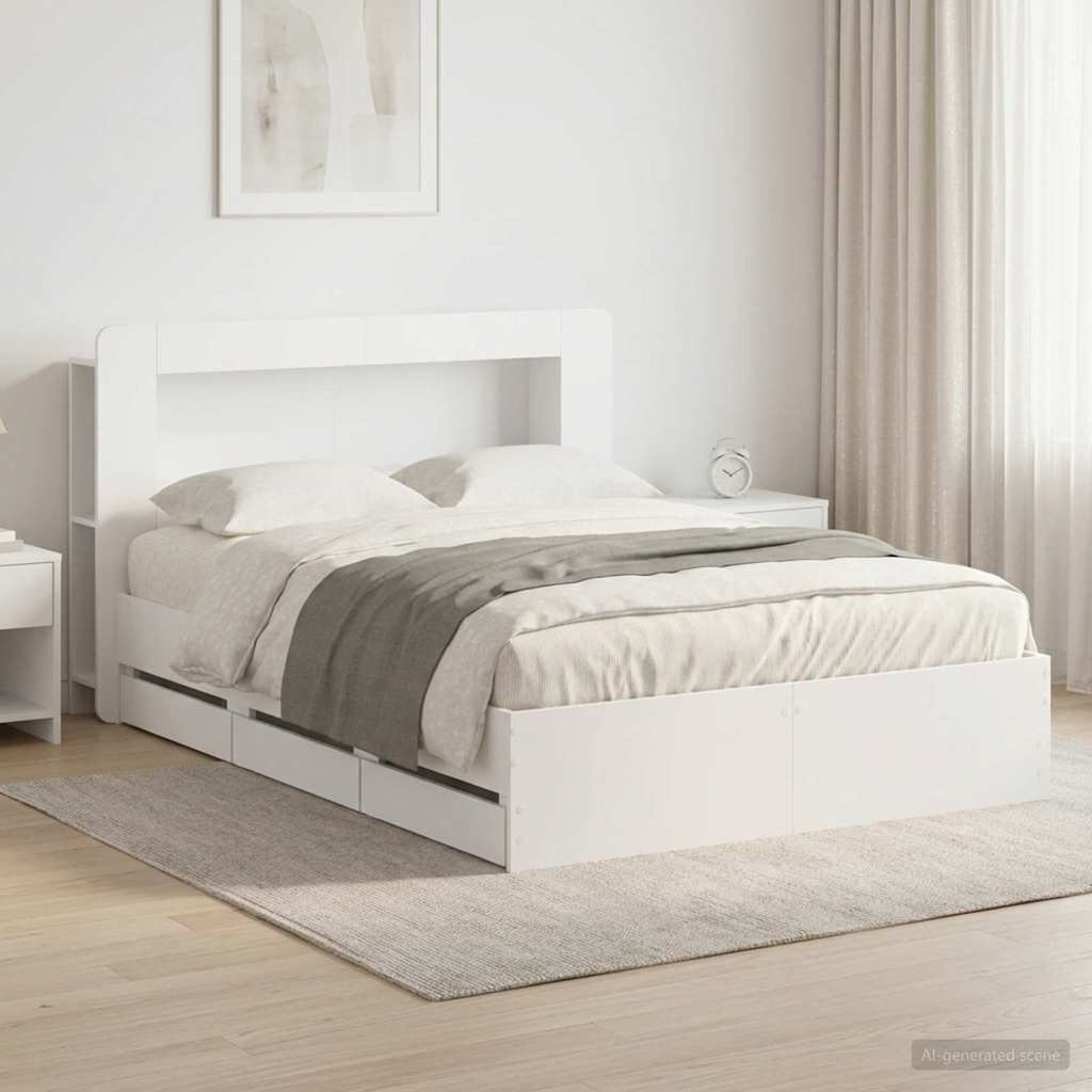 Bed Frame with Storage White 150 x 200 cm Engineered Wood