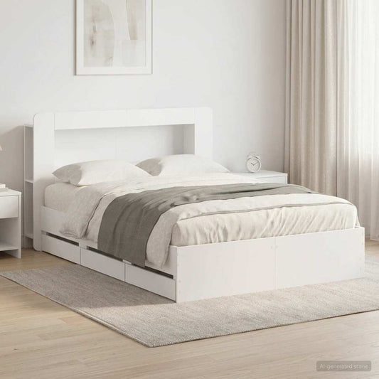 Bed Frame with Storage White 150 x 200 cm Engineered Wood