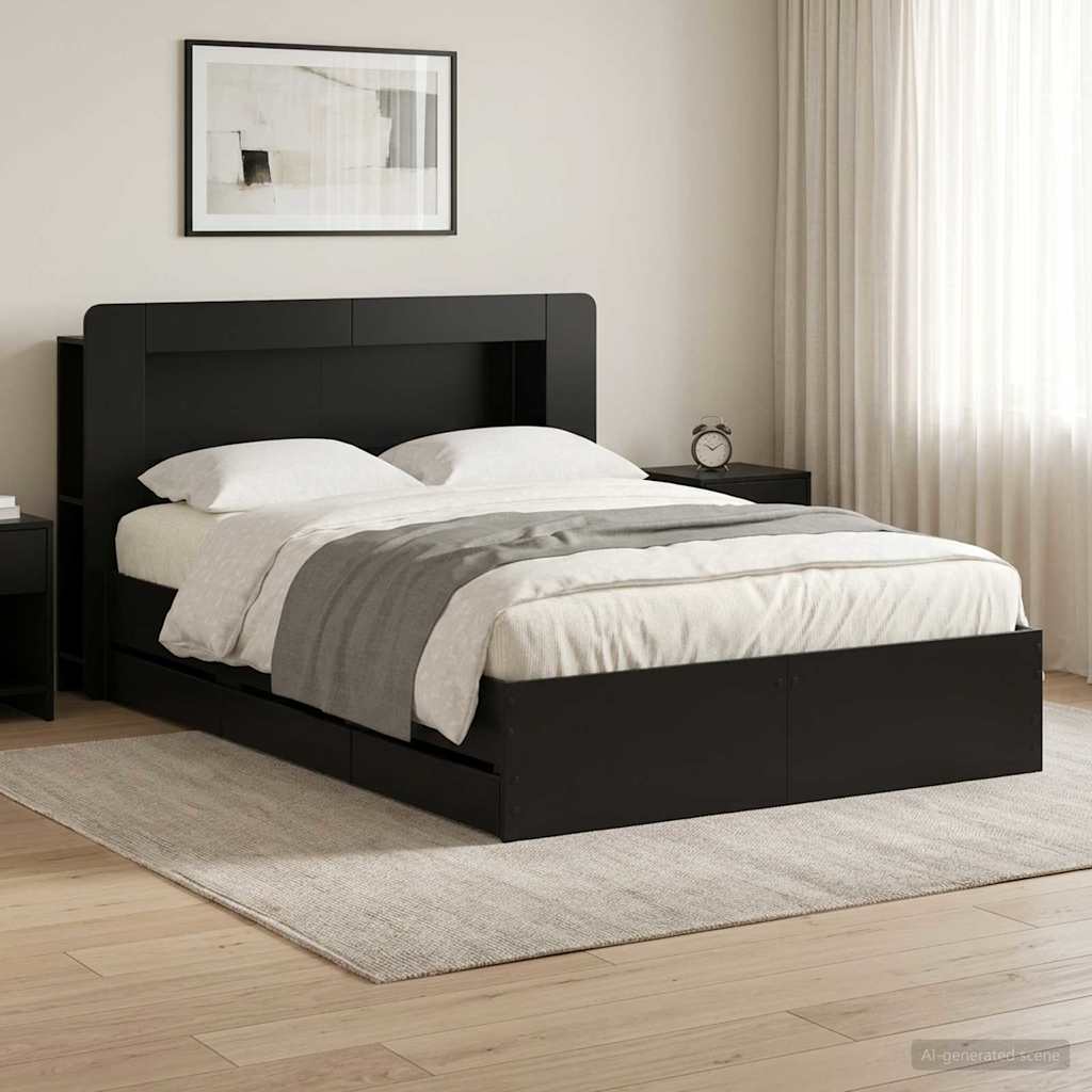 Bed Frame with Storage Black 160 x 200 cm Engineered Wood