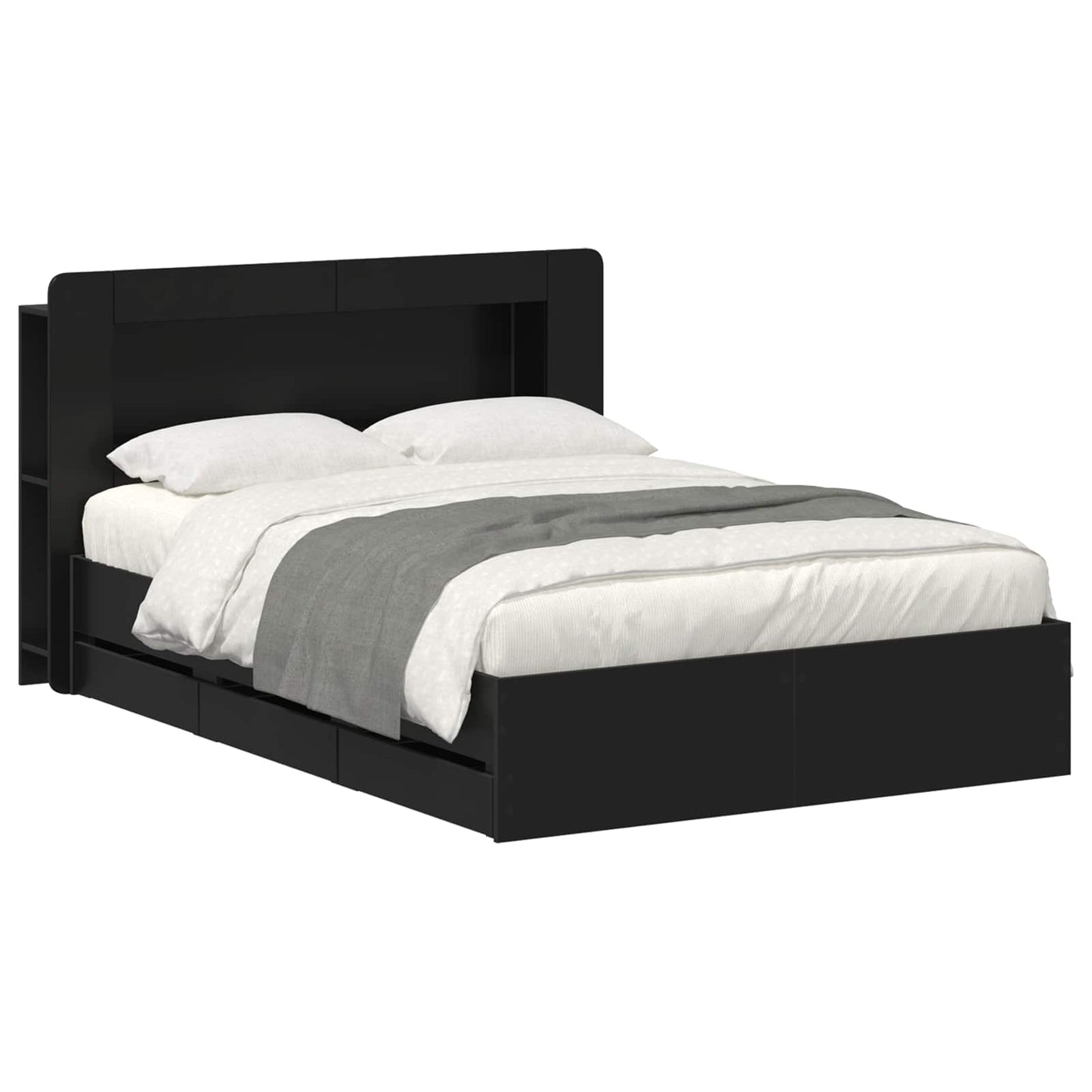 Bed Frame with Storage Black 160 x 200 cm Engineered Wood