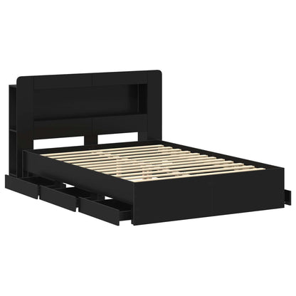 Bed Frame with Storage Black 160 x 200 cm Engineered Wood