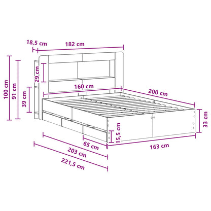 Bed Frame with Storage Black 160 x 200 cm Engineered Wood