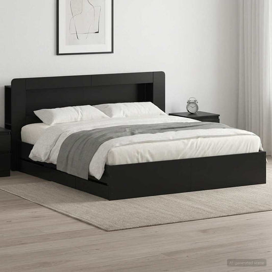 Bed Frame with Storage Black 180 x 200 cm Engineered Wood
