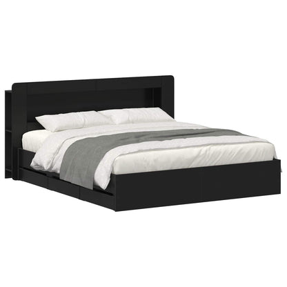 Bed Frame with Storage Black 180 x 200 cm Engineered Wood