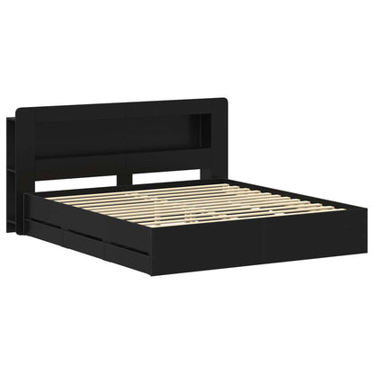 Bed Frame with Storage Black 180 x 200 cm Engineered Wood