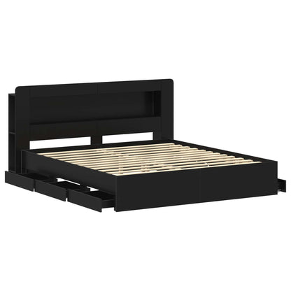 Bed Frame with Storage Black 180 x 200 cm Engineered Wood