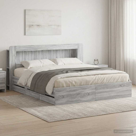 Bed Frame with Storage Grey Sonoma 180 x 200 cm Engineered Wood