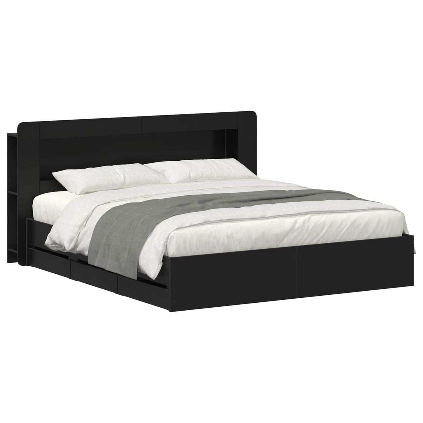 Bed Frame with Storage Black 200 x 200 cm Engineered Wood